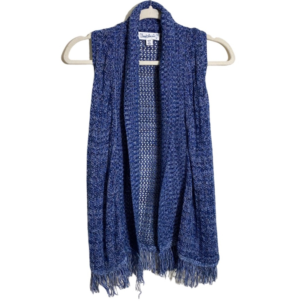 CLOUD CHASER Blue Knit Tunic Cardigan W/ Fringe